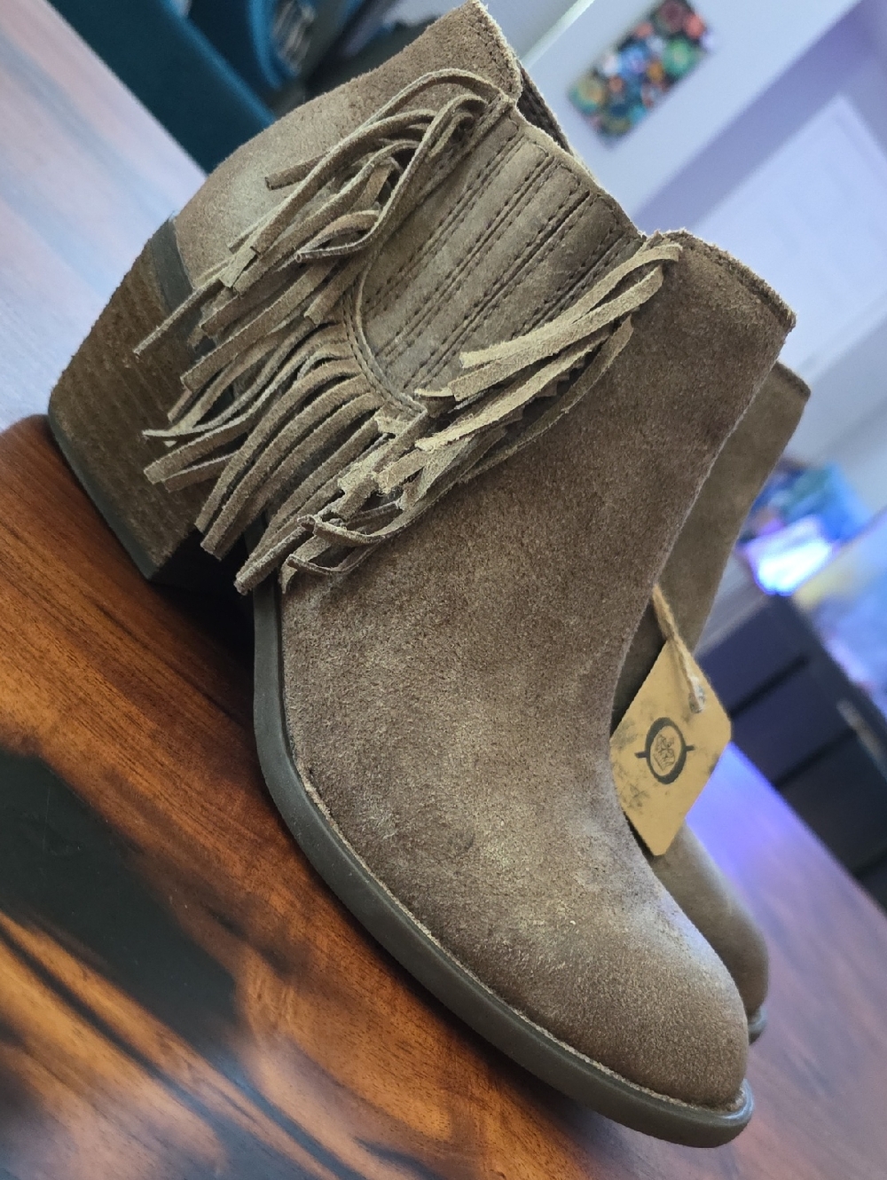 Born Taupe Suede Fringe Ankle Boots